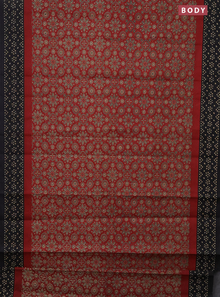 Muslin cotton saree maroon and black with ajrakh prints and printed border