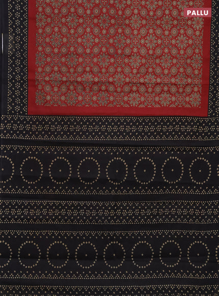 Muslin cotton saree maroon and black with ajrakh prints and printed border