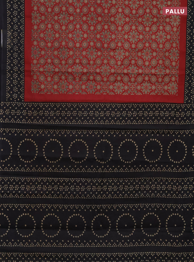 Muslin cotton saree maroon and black with ajrakh prints and printed border