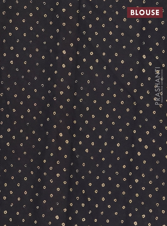 Muslin cotton saree maroon and black with ajrakh prints and printed border