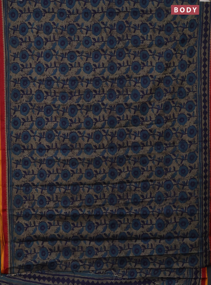 Muslin cotton saree grey blue and maroon with allover prints and woven border