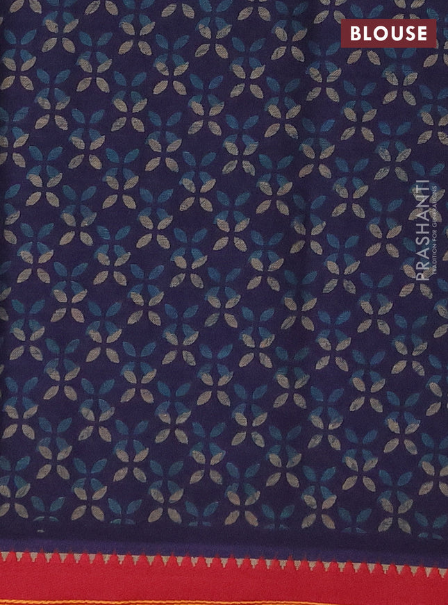 Muslin cotton saree grey blue and maroon with allover prints and woven border