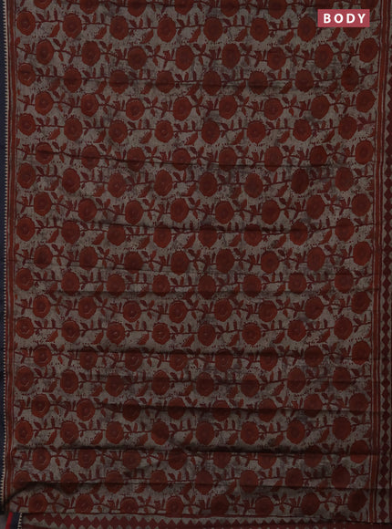Muslin cotton saree grey maroon and black with allover prints and woven border