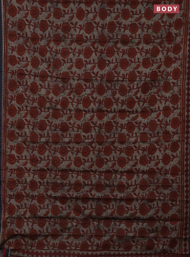 Muslin cotton saree grey maroon and black with allover prints and woven border