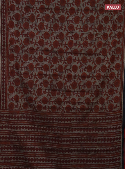 Muslin cotton saree grey maroon and black with allover prints and woven border