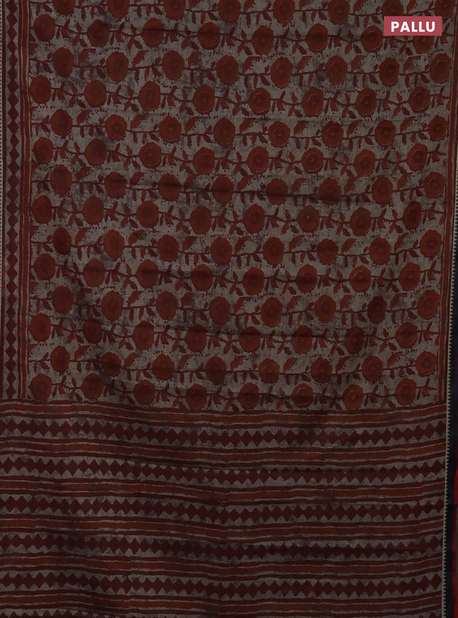 Muslin cotton saree grey maroon and black with allover prints and woven border