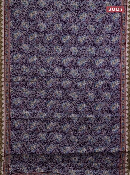 Muslin cotton saree blue with allover prints and printed border