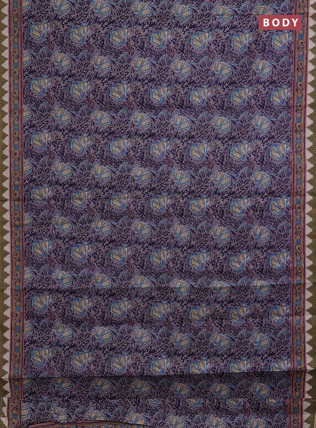 Muslin cotton saree blue with allover prints and printed border