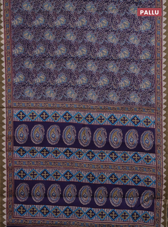 Muslin cotton saree blue with allover prints and printed border