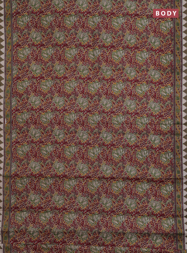 Muslin cotton saree maroon with allover prints and printed border