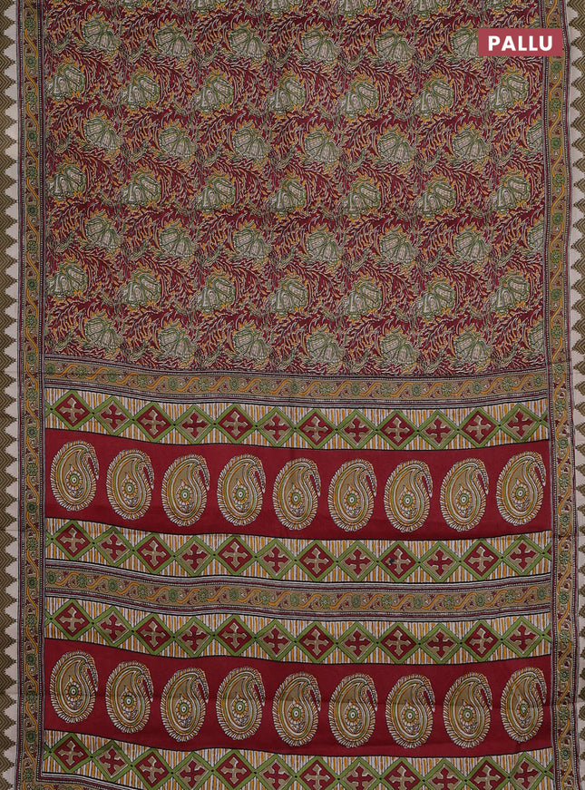 Muslin cotton saree maroon with allover prints and printed border