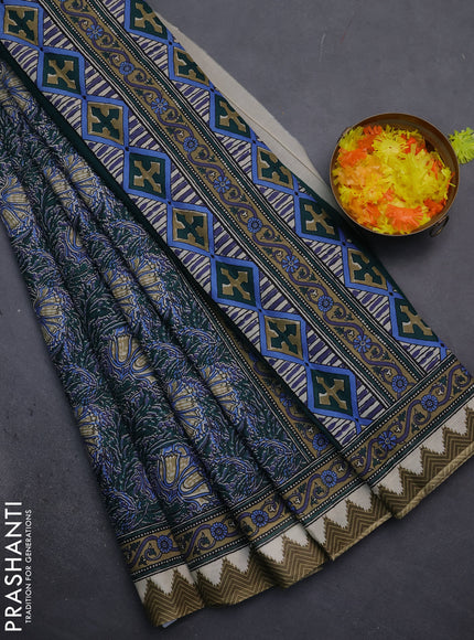 Muslin cotton saree green with allover prints and printed border