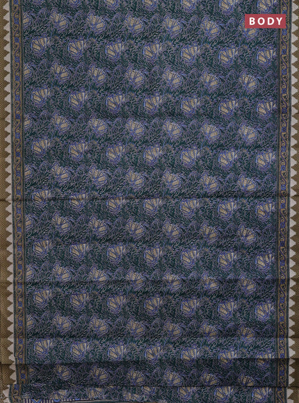 Muslin cotton saree green with allover prints and printed border