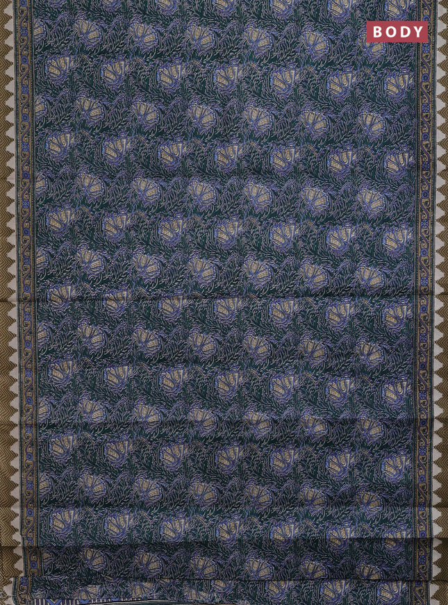 Muslin cotton saree green with allover prints and printed border