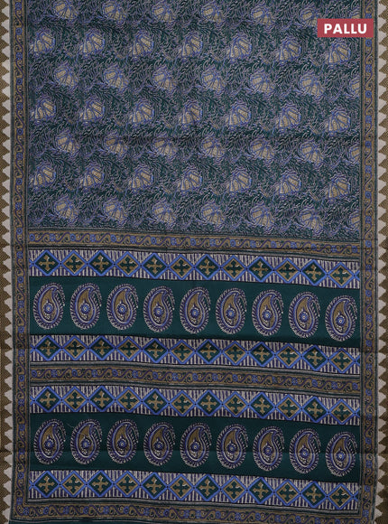 Muslin cotton saree green with allover prints and printed border