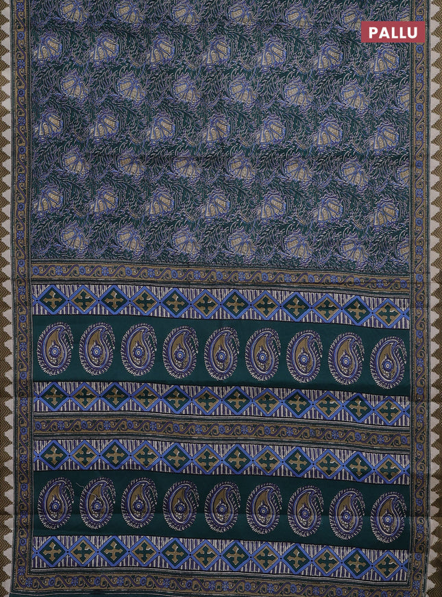 Muslin cotton saree green with allover prints and printed border