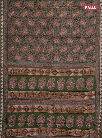 Muslin cotton saree green with allover prints and printed border