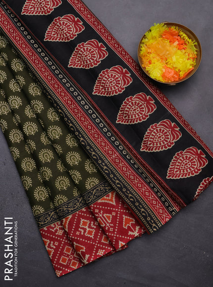 Muslin cotton saree sap green and maroon with allover butta prints and printed border