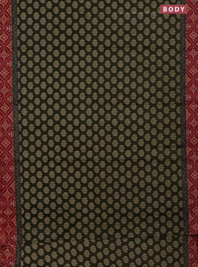 Muslin cotton saree sap green and maroon with allover butta prints and printed border