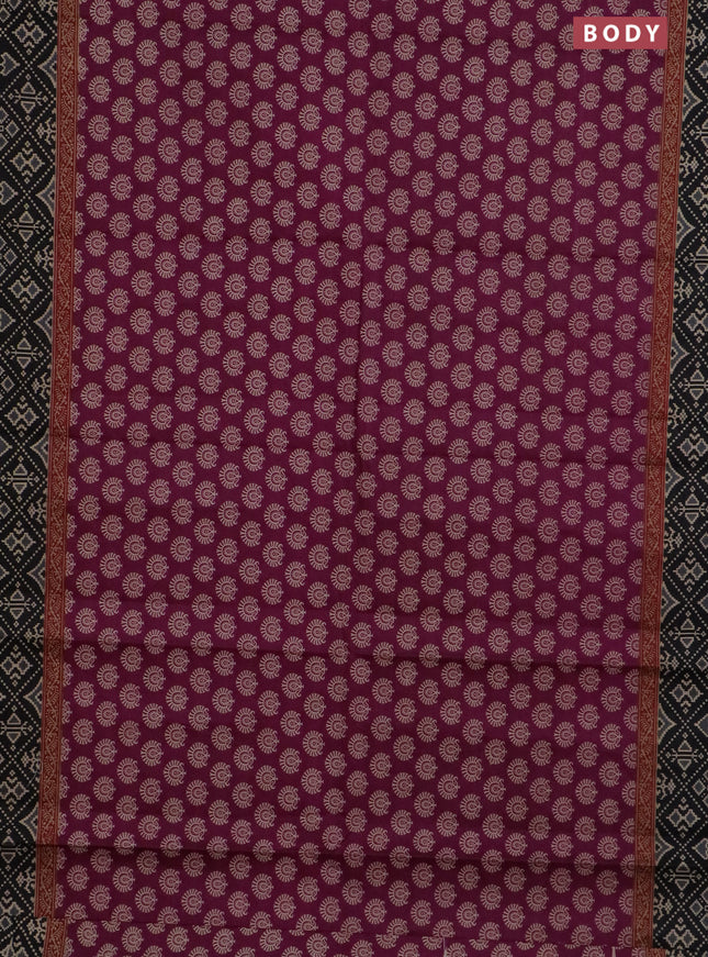 Muslin cotton saree purple and black with allover butta prints and printed border