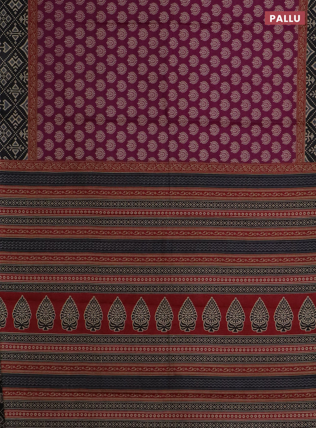 Muslin cotton saree purple and black with allover butta prints and printed border