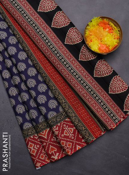 Muslin cotton saree blue and maroon with allover butta prints and printed border