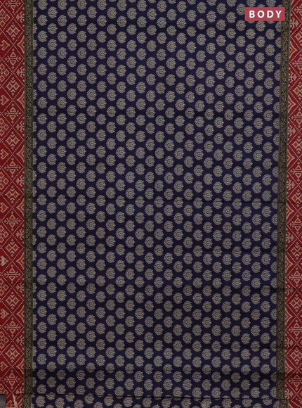 Muslin cotton saree blue and maroon with allover butta prints and printed border