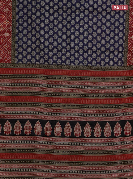 Muslin cotton saree blue and maroon with allover butta prints and printed border