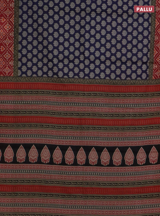 Muslin cotton saree blue and maroon with allover butta prints and printed border