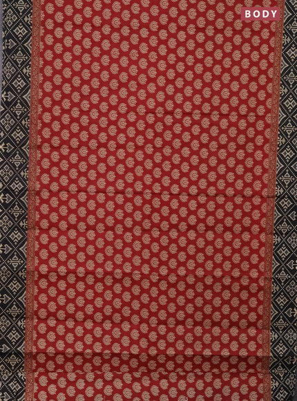 Muslin cotton saree maroon and black with allover butta prints and printed border