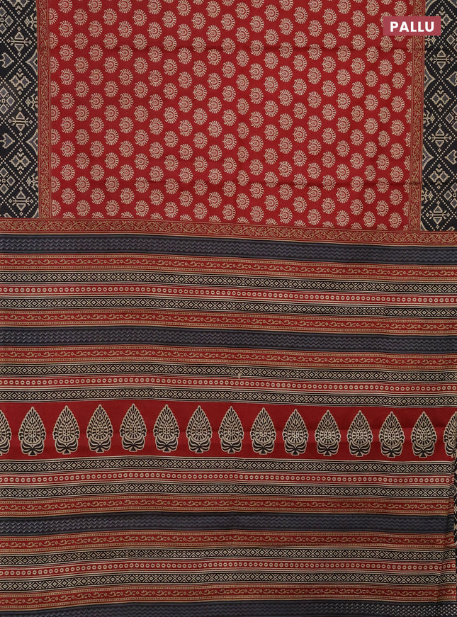 Muslin cotton saree maroon and black with allover butta prints and printed border