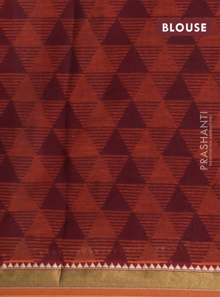 Muslin cotton saree sap green and maroon with allover prints and woven border