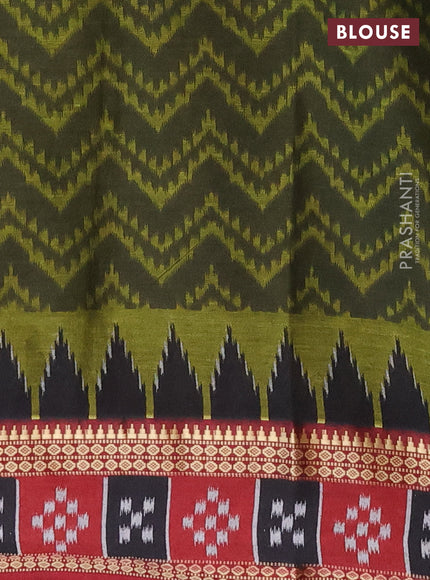 Muslin cotton saree sap green and maroon with allover prints and woven border