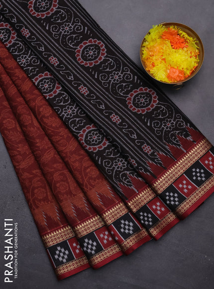 Muslin cotton saree maroon and black with allover prints and woven border