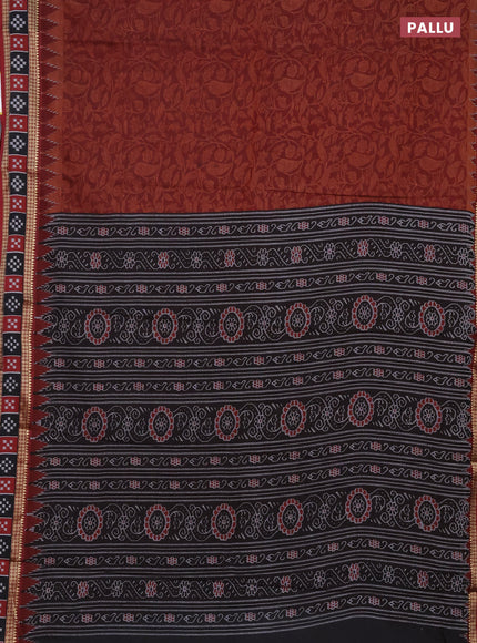Muslin cotton saree maroon and black with allover prints and woven border