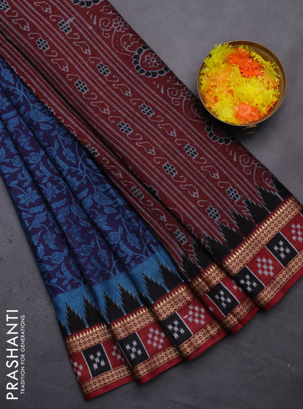 Muslin cotton saree navy blue and maroon with allover prints and woven border