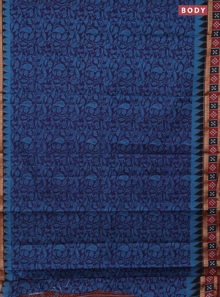 Muslin cotton saree navy blue and maroon with allover prints and woven border