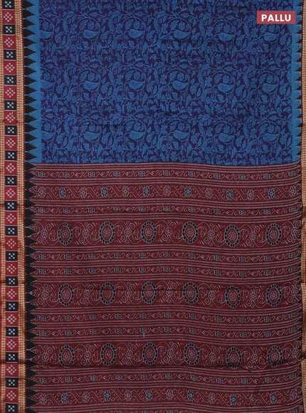 Muslin cotton saree navy blue and maroon with allover prints and woven border
