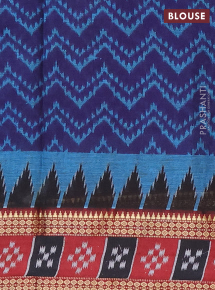 Muslin cotton saree navy blue and maroon with allover prints and woven border