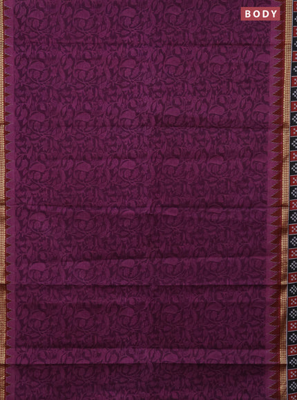 Muslin cotton saree deep purple and maroon with allover prints and woven border