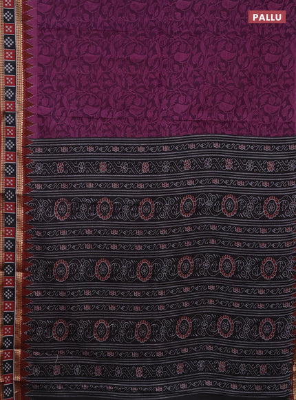 Muslin cotton saree deep purple and maroon with allover prints and woven border