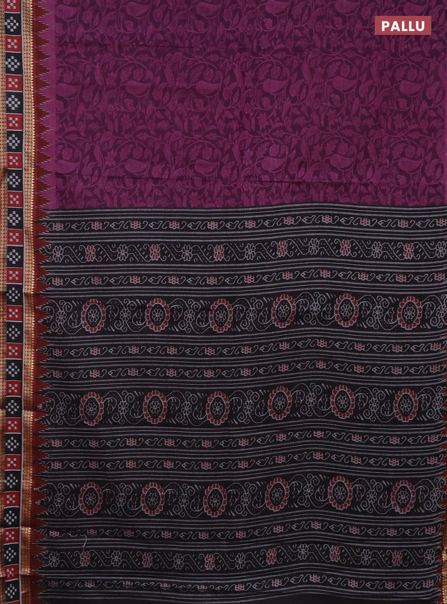 Muslin cotton saree deep purple and maroon with allover prints and woven border