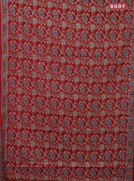 Muslin cotton saree maroon with kalamkari prints and printed border