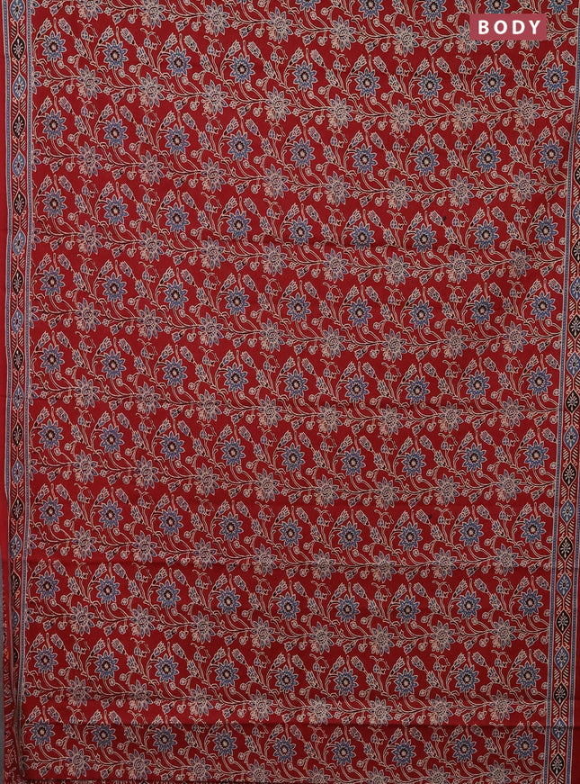 Muslin cotton saree maroon with kalamkari prints and printed border
