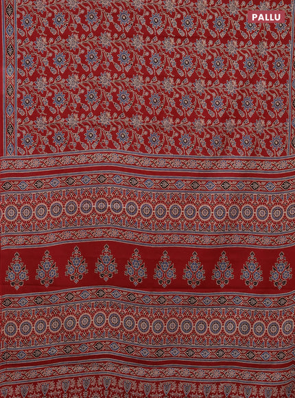 Muslin cotton saree maroon with kalamkari prints and printed border
