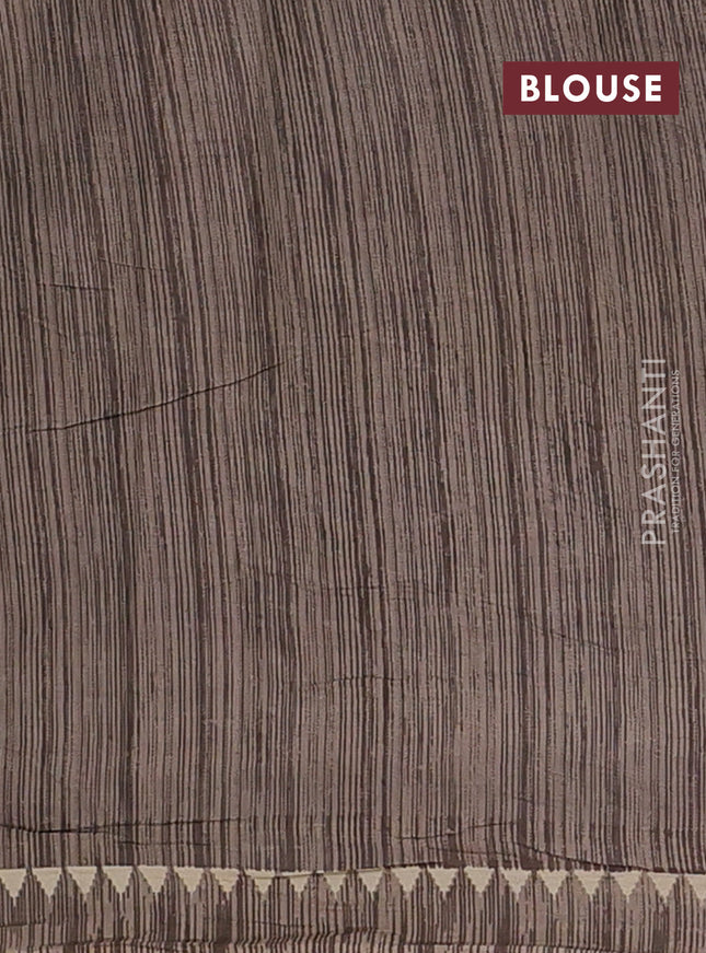 Muslin cotton saree blue and grey with allover floral prints and printed border