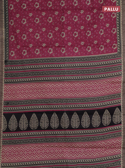 Muslin cotton saree maroon with allover floral prints and printed border