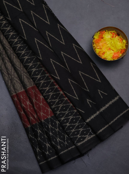Muslin cotton saree maroon and black with allover prints and printed border