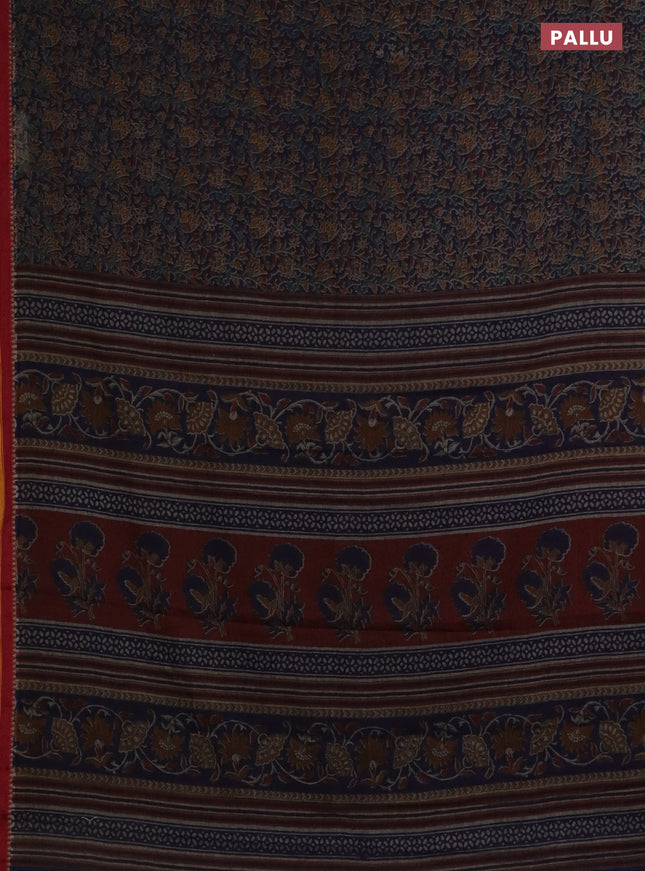 Muslin cotton saree navy blue with allover prints and woven border