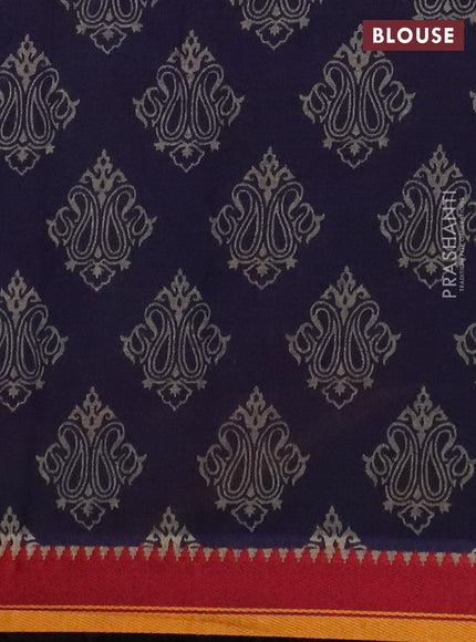 Muslin cotton saree navy blue with allover prints and woven border